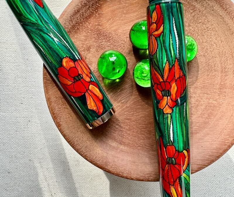 Stained Glass Poppies painted fountain pen