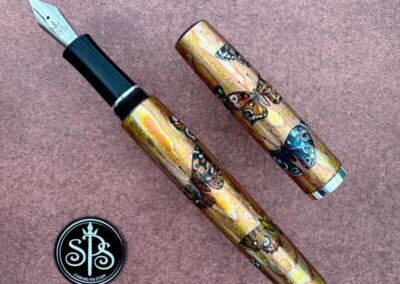 Butterflies on Mottled Gold painted fountain pen