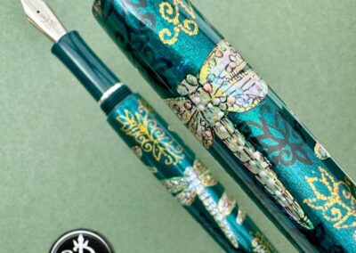 Dragonflies on Emerald painted fountain pen