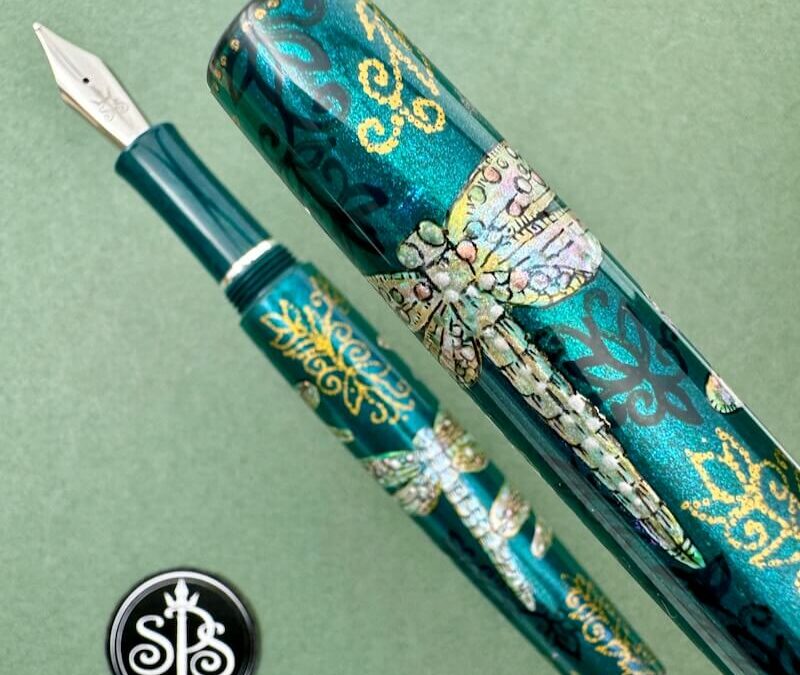 Dragonflies on Emerald painted fountain pen